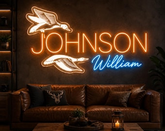 Personalized Duck Hunting Neon Sign, Custom Hunter Name LED Sign, Waterfowl Wall Decor, Duck Hunter Gift, Hunting Cabin Room Neon Sign Decor