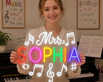 Personalized Music Teacher Neon Sign, Classroom Decor, Custom Teacher Name Sign, Preschool Kindergarten Classroom Decor, Back to School Gift