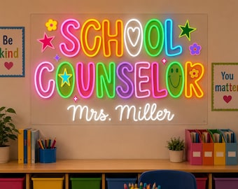 School Counselor Neon Sign Decor, School Counseling Gifts, Mental Health School Neon, Counselor School Neon, School Therapist Neon Sign Gift