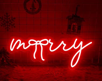 Merry Bow Christmas Neon Sign, Christmas Neon Decor, Christmas Neon Sign For Family Matching, Holiday Family Group Neon, Christmas Gifts