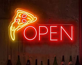 Pizza Open 24h Neon Sign, Pizza Slice 24h LED Decor, Fastfood LED Light Up, Open Restaurant Sign, Pizza Store LED Neon, Pizza Kitchen Light