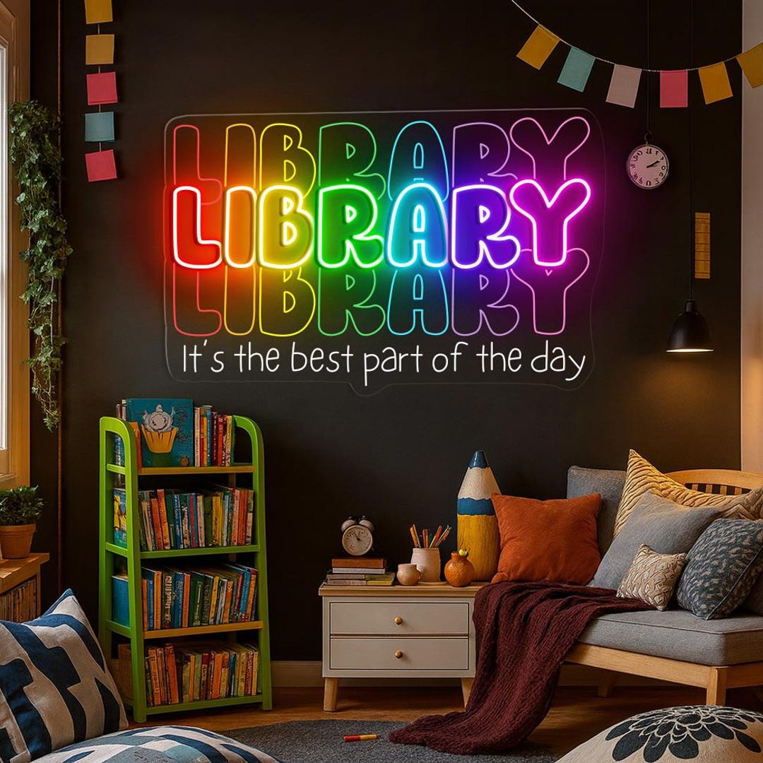 Library Neon Sign Decor, Librarian Neon Sign Gift, School Librarian ...