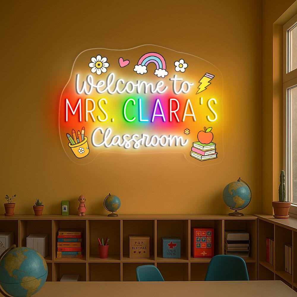 Personalized Teacher Neon Sign, Teacher Door Hanger, Teacher Welcome ...