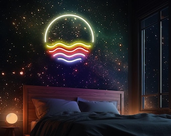 Letrero de neón de atardecer regulable, neón Vaporwave de colores para pared, decoración para dormitorio, sala de estar, oficina, regalos de arte mural