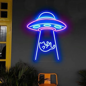 UFO Neon LED,Astronaut/Galaxy/Space/Sky Neon Sign,Spaceship Neon Sign Custom,Ufo Cat Abducting Neon Sign,Alien Abduction Sign,UFO Neon Sign