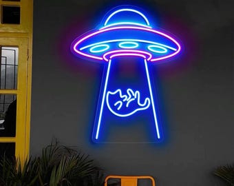 UFO Neon LED,Astronaut/Galaxy/Space/Sky Neon Sign,Spaceship Neon Sign Custom,Ufo Cat Abducting Neon Sign,Alien Abduction Sign,UFO Neon Sign