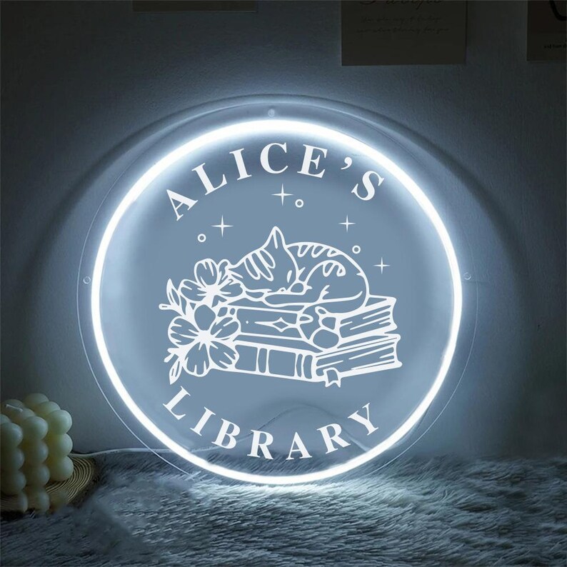 Personalized Library Neon Sign, Custom Book Neon Sign Decor, Bookish ...