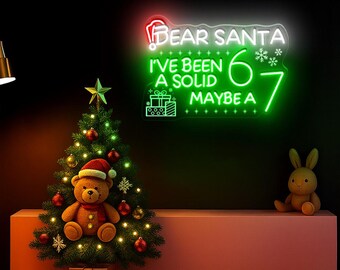 Dear Santa 6-7 Kids Christmas Neon Sign, Santa Hat Christmas Neon Sign, Cute Holiday Neon Sign, Christmas Matching Neon,Christmas Neon Decor