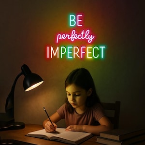 Cadeau néon Be Perfectly Imperfect, Enseigne néon pour chambre d'enfant, citation arc-en-ciel, éducation colorée, décoration néon pour école à la maison, néon affirmation d'enfant