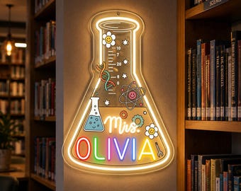 Personalized Science Teacher Neon Sign, Custom Chemistry Teacher LED Light, Science Classroom Decor, STEM Teacher Gift, Back to School Sign