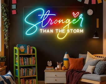 Stronger Than The Storm Neon Sign Decor, Motivational Neon Sign, Mental Health Neon, Encouragement Neon, Self Love Neon, Inspirational Gift