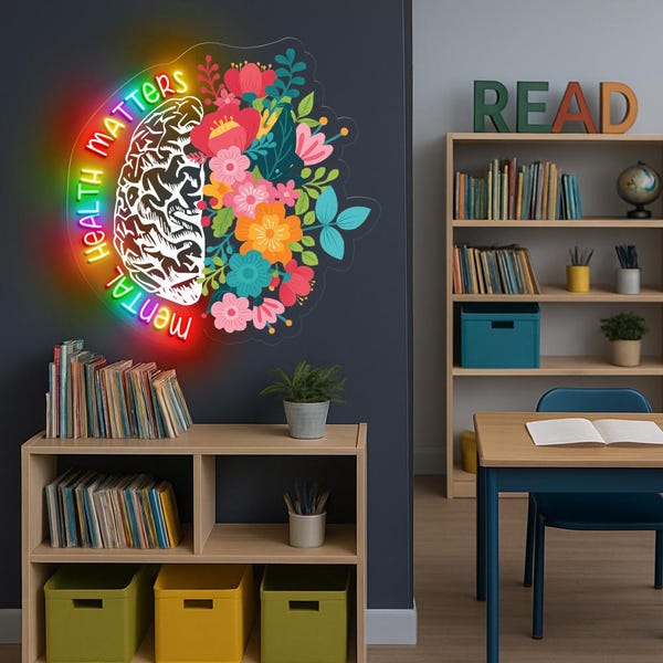 Mental Health Matters Neon Decor, Mental Health Neon, Plant Lovers Gift, Gardening Gift, Flower Neon, Floral Brain, Mental Health Awareness