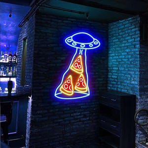 Pizza Flying Saucer Neon Sign, Pizza UFO LED Decor, Fastfood Led Light Up, Open Restaurant Sign, Pizza Store LED Neon, Pizza Kitchen Light