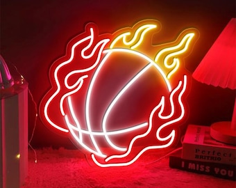 Basketball Tops Neon Sign,Fire Burning Basketball Neon Sign,Sport LED Sign,Basketball Tops Number Name Lights Up,Custom Basketball Name Sign