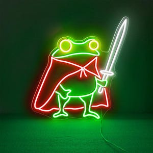 Frog Prince Neon Sign, Frog Sword Cloak Neon Sign, Frog Combatant Neon Sign, Frog Knight Neon Sign,Animal LED Sign,Kindergarten LED Light Up