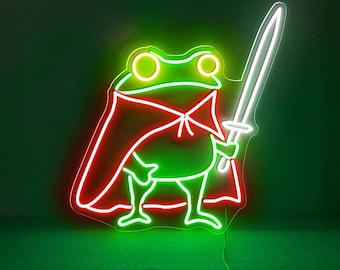 Frog Prince Neon Sign, Frog Sword Cloak Neon Sign, Frog Combatant Neon Sign, Frog Knight Neon Sign,Animal LED Sign,Kindergarten LED Light Up