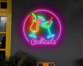 Cocktails Neon Sign, Martini LED Neon Sign, Martini Glass Neon Sign,Pub Bar Decoration,Cocktails Bar Open Signs,Light Sign For Wine Party