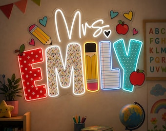 Teacher Gifts Personalized Neon, Custom Name Teacher Neon Sign, Gift For Teacher, Classroom Decor, Back To School Gift, Teacher Welcome Neon