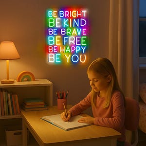 Soyez lumineux, soyez gentil, soyez courageux, enseigne au néon Be Happy, citation positive, néon pour enseignant d'éducation spécialisée, néon pour assistante sociale, cadeaux de décoration pour la salle de classe.