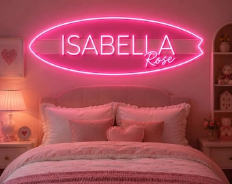 Surfboard Name Neon Sign for Nursery or Children's Room, Nursery Decor, Teen Room,Beach Ocean Themed Nursery Kids Room,Custom Surf Neon Sign