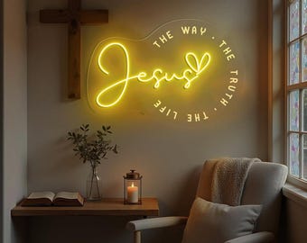 Religious Neon Sign Decor, Jesus Neon Sign, Christian Neon Sign Decor, Bible Verse Neon Sign, Faith Based Neon Sign Gift, Womens Christian