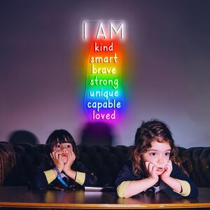 Paroles de affirmations pour les enfants, cadeaux pour les enfants, enseigne au néon, décorations murales au néon affirmations quotidiennes, cadeaux pour salle de classe
