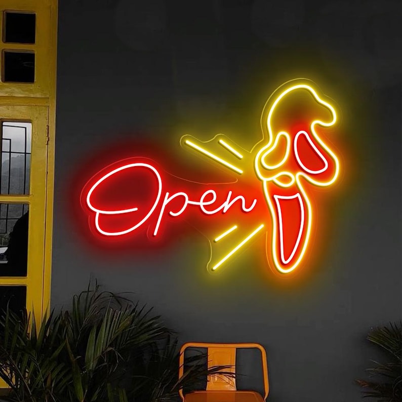 Horror Open Sign Open Bar Scary Face Neon Sign, Open Club Bar Lounge Neon LED, Open ...