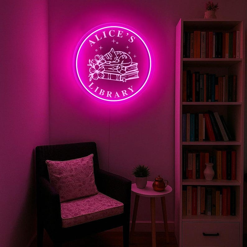 Personalized Library Neon Sign, Custom Book Neon Sign Decor, Bookish ...