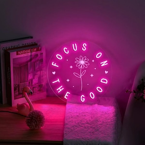 Skup się na dobrym znaku neonowym, inspirujące cytaty, cytaty dla dzieci, pozytywny cytat neonowy, specjalny neon zdrowia psychicznego, prezent na wystrój klasy