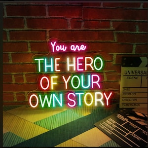 You Are The Hero Of Your Own Story Neon Sign, Playroom Wall Decor, Motivational Neon, Positive Affirmations, Playroom Decor, Quotes For Kids