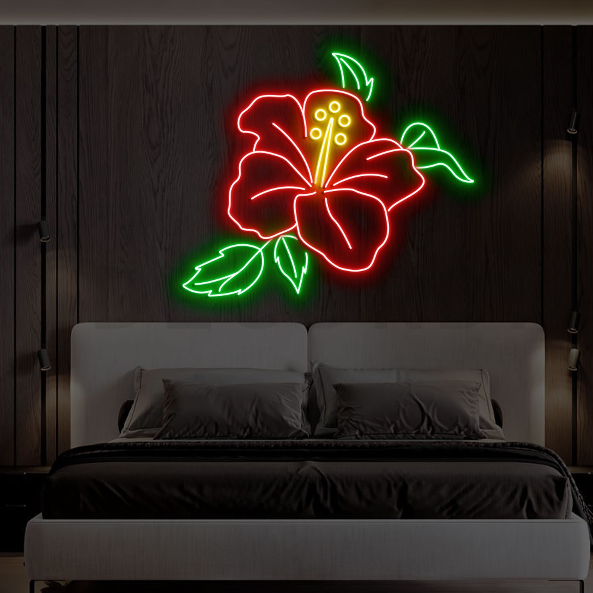 Hibiscus Neon Sign,pink Tropical Flower With Yellow Stame,plant Garden ...