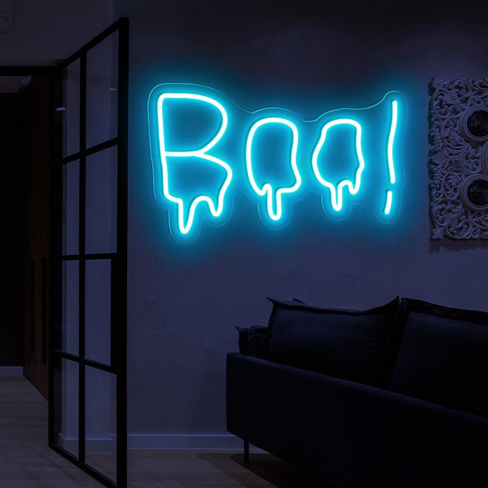 Boo Neon Sign, Dripping Text Neon Sign, Sweat Text Neon Sign, Custom ...