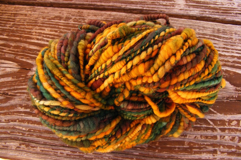 Handspun Yarn PUMPKIN PATCH Merino Wool Bobble Coiled 156yds 6.0oz Bulky aspenmoonarts knitting artyarn