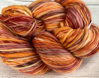 SEDONA Handspun Falkland Wool Yarn 167yds 3.1oz Thick and Thin Worsted Bulky aspenmoonarts knitting artyarn red orange