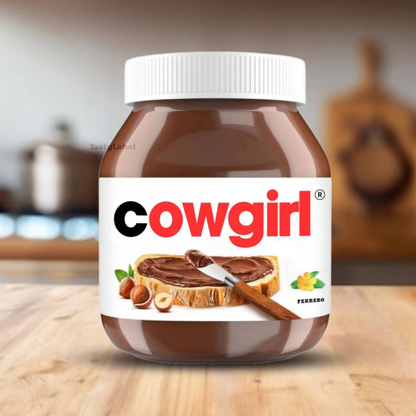 Cowgirl label Chocolate Nutella Jar Stickers Custom Sister Gift Wedding favors Kid Birthday, Funny Gift, Anniversary Personalized Name, Girl