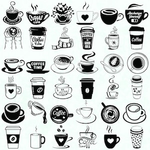 Café Svg, Paquete Café Svg, Clipart Café, Taza Café Svg, Paquete Taza Svg, Silueta, Imprimible, Archivo Cortado, Cricut, Dxf Png Eps Svg