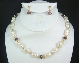 Elena Necklace and Earrings - Peanut Pearls and Swarovski Crystal