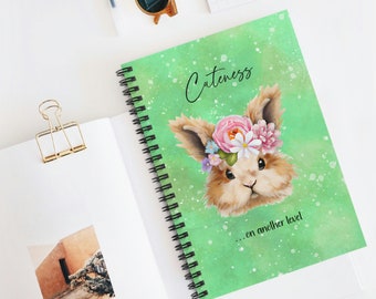 Cute Bunny Spiral Notebook, Watercolor Bunny Journal, Floral Crown Bunny Notebook, Journal Gift for Bunny Lover, Rabbit Lover Gift