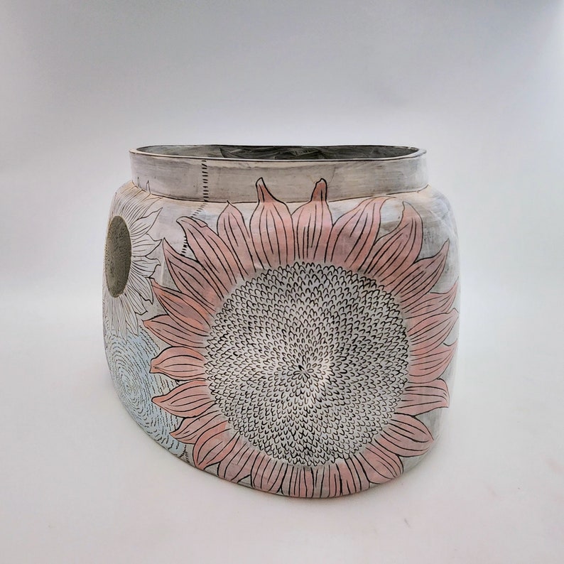 large ceramic vase, oval vase, chunky vase, multi colored sunflower vase image 6