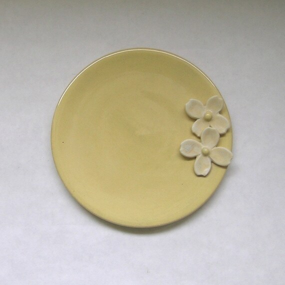 Items similar to Ceramic Dessert Plate with Dogwood in Yellow on Etsy
