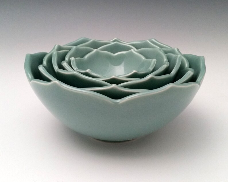 Ceramic Nesting Lotus Bowls Serving Bowls Set of Five Etsy