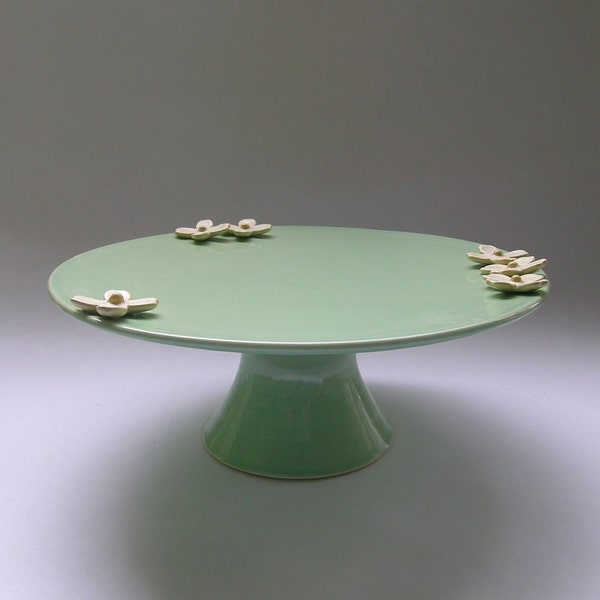 Ceramic Cake Stand with Dogwood Size Large in Spring Green