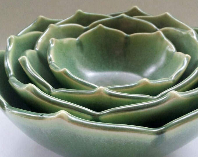 Four Nesting Lotus Bowls in Green Etsy