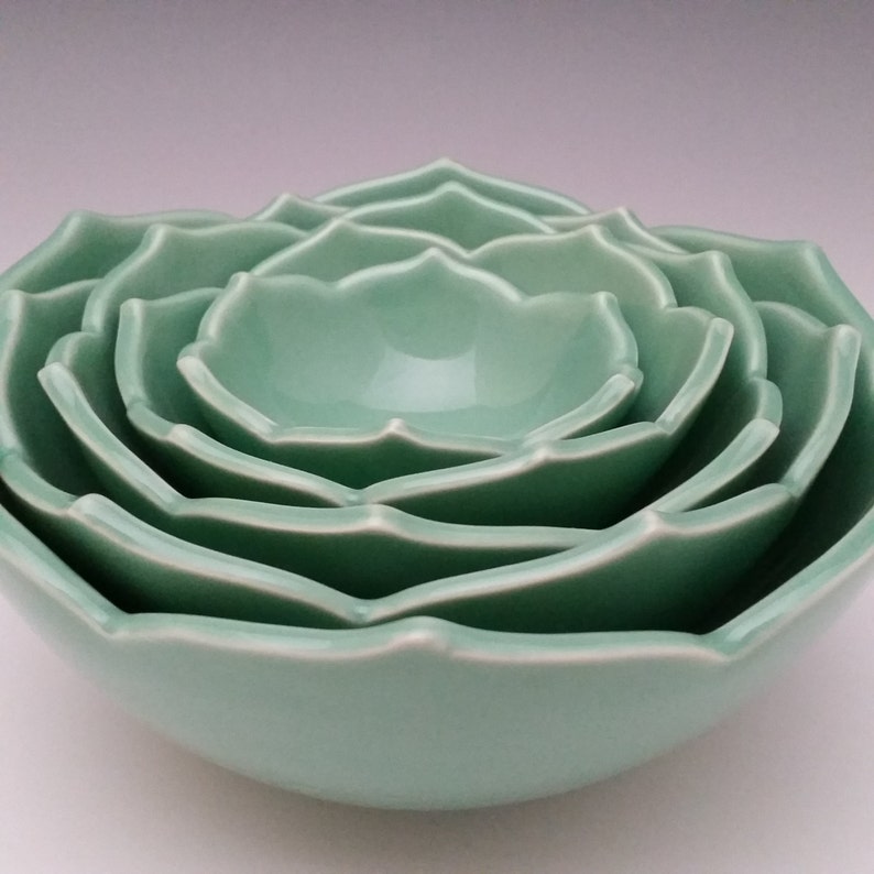 Ceramic Nesting Bowls Five Nesting Lotus Bowls Serving Bowls Etsy