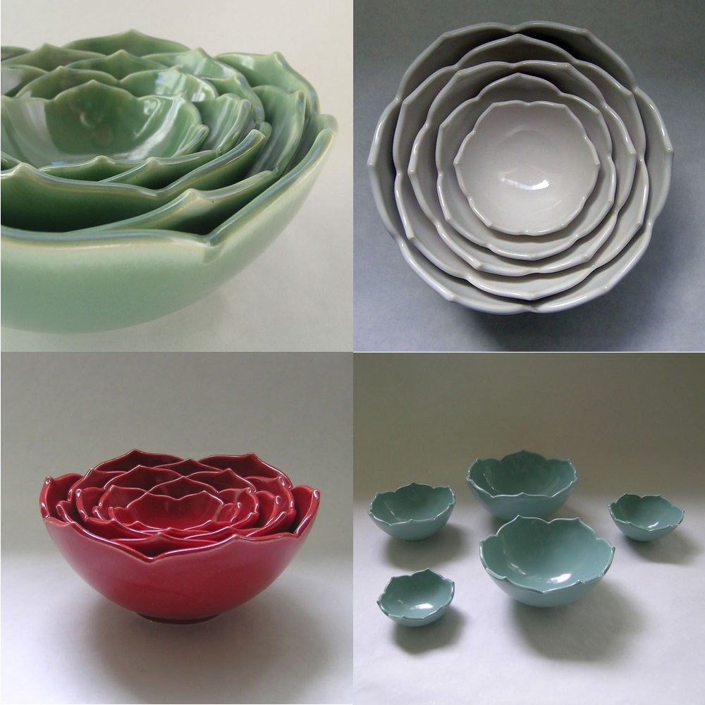 Ceramic Nesting Lotus Bowls Serving Bowls Set of Five Etsy