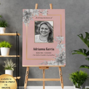 Poster À la douce mémoire | Présentoir funéraire personnalisé| Maman Papa| Grand-parent| Un être cher |Personnalisez le carton mousse| Tableau pour portraits| Rose