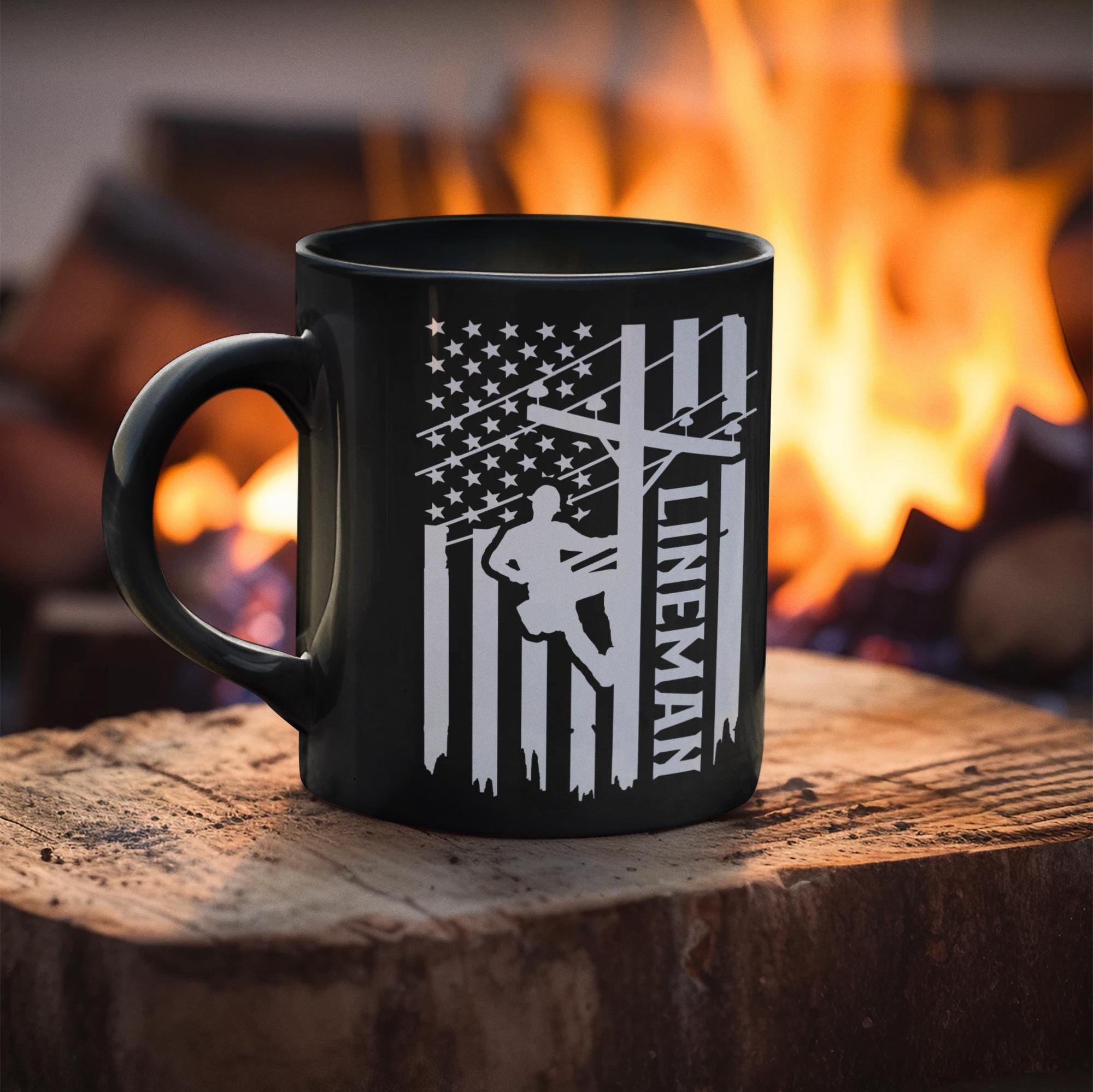 Powerline Technician Gifts, Linesman Mug, USA Flag, Lineman, Wireman Coffee Cup, Christmas Birthday Present, Powerline Worker Gift, Tech