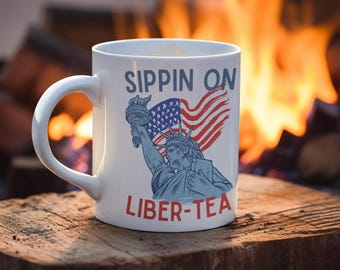 Sipping on Libertea Mug, Republican Gifts, Patriotic Mug, Independence Day Gifts, American Flag Coffee Cup, USA Eagle Patriot, Liber-tea