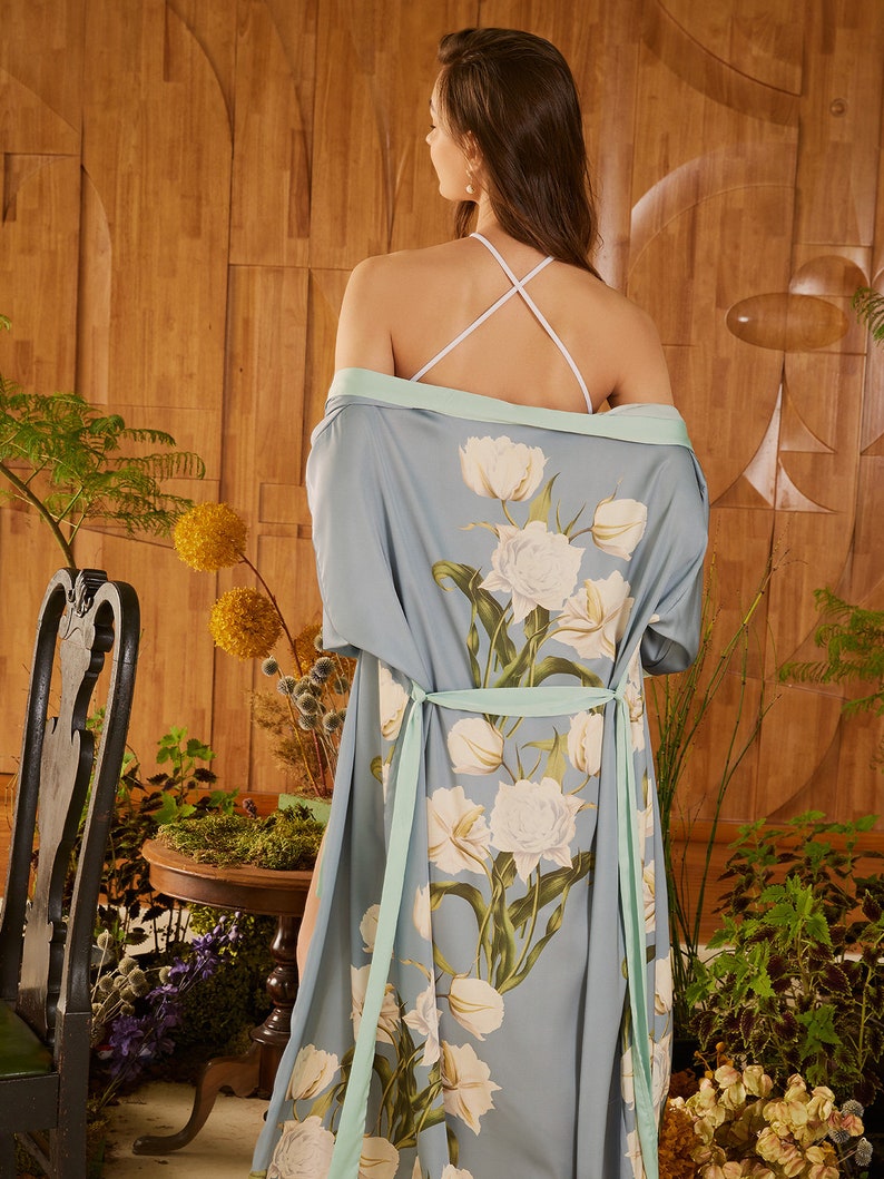Peony Floral Satin Kimono Robe, Vintage Style, Mother's Day Gift for ...