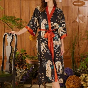 Jungle Animals Kimono Robe, Luxury Silky Satin Lounge Robe, Mother's day gift for her,mom, Bathorobe